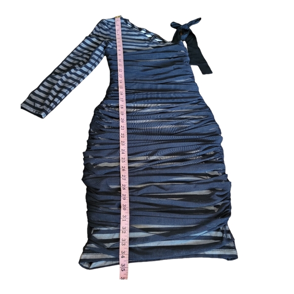 BCBGMaxAzria Dress Bodycon One-Shoulder Dress Black White Stripe Mesh Overlay XS - Picture 16 of 16